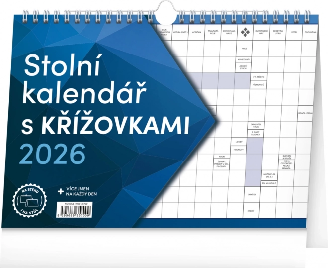 Calendrier de bureau avec mots croisés 2026