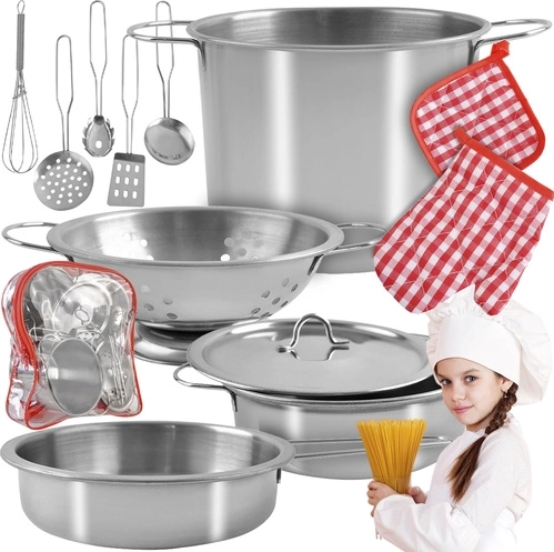 Set de cuisine pour enfants en métal dans un sac à dos, 13 pièces
