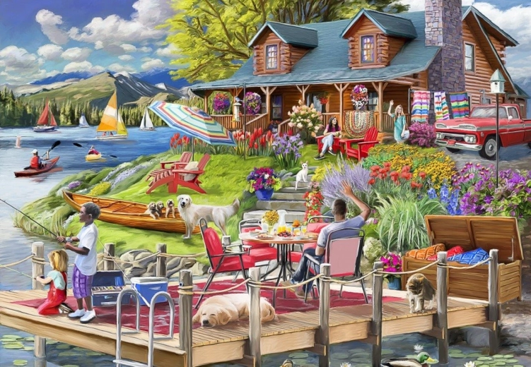 Puzzle Chalet de Montagne au Bord du Lac 1000 Pièces Bluebird