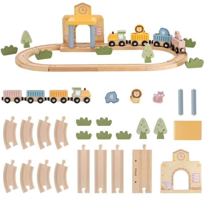 Circuit de train en bois avec propulsion à batterie