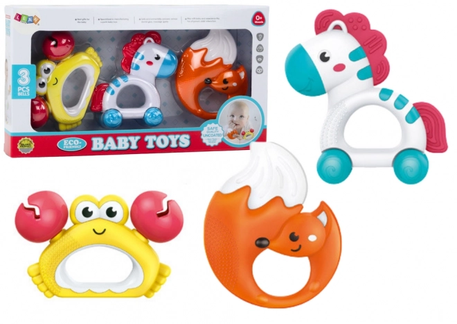 Set de jouets pour enfants Hochets Zèbre Crabe Renard 3 pièces