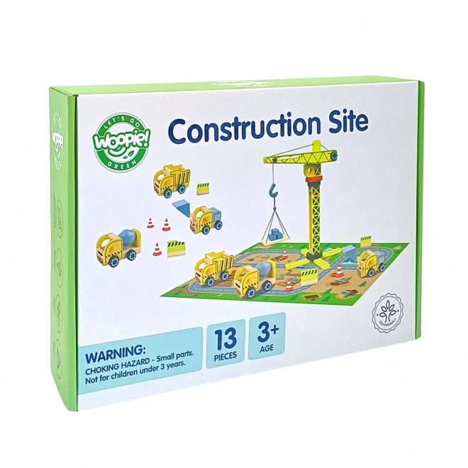 Ensemble de construction en bois 5 en 1 avec grue et véhicules de construction WOOPIE GREEN