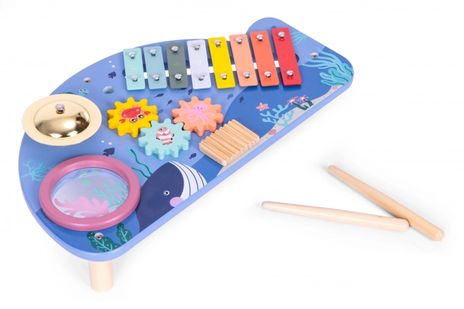 Table musicale avec xylophone, cymbales, tambourin et hochet monde marin ECOTOYS