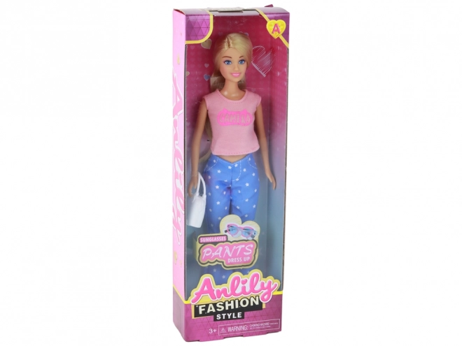 Poupée Anlily aux longs cheveux blonds, avec sac à main et lunettes