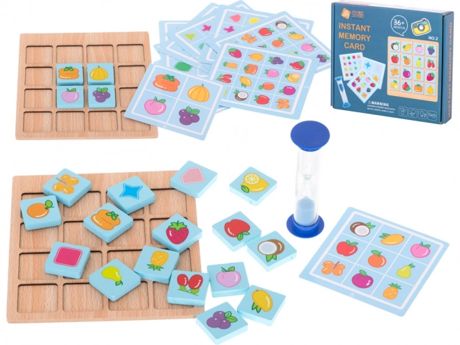 Puzzle en bois jeu de société memory fruits et formes