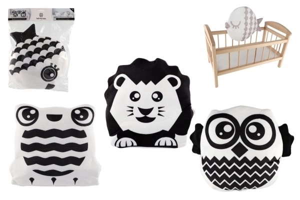 Coussin en peluche 35x30cm noir et blanc en sac 0+