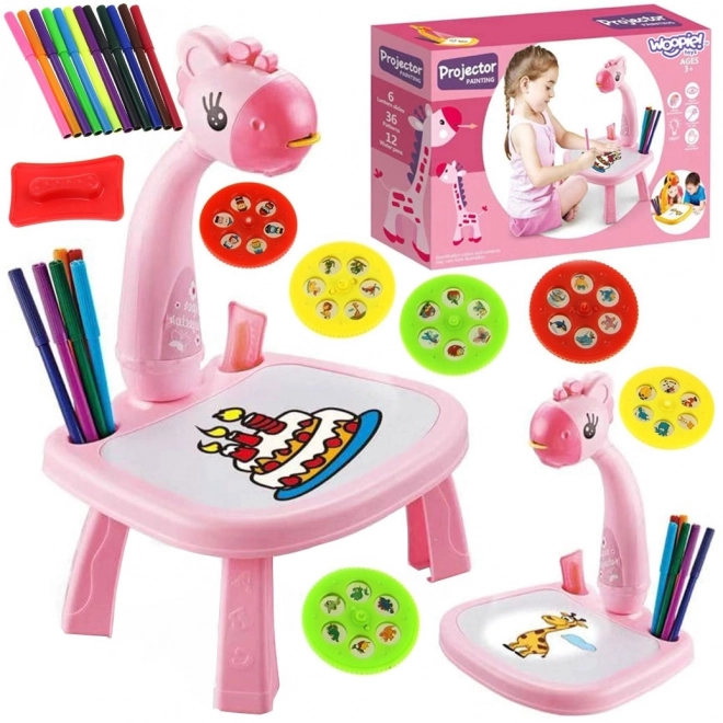 Tableau de dessin projecteur Girafe rose avec marqueurs