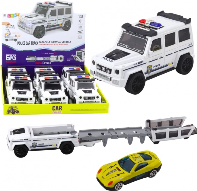 Voiture de police tout-terrain à friction avec piste ouvrante – blanche