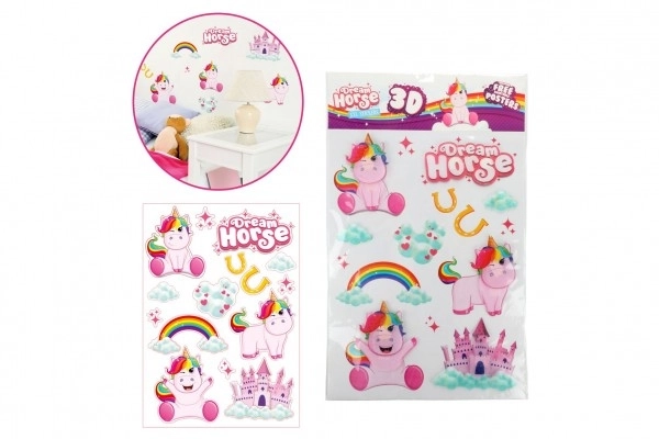 Autocollants muraux licorne XXL 3D dans un sachet 38x63cm