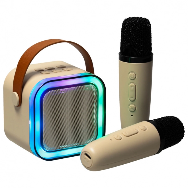 Ensemble Karaoke 2 microphones + haut-parleur portable BLUETOOTH USB LED couleur beige