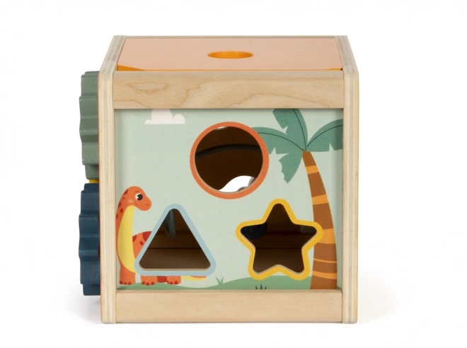 Petit pied cube d'activités en bois Dino