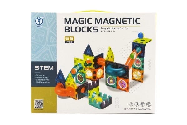 Jeu de construction magnétique en plastique 66 pièces en boîte 31x25x8cm