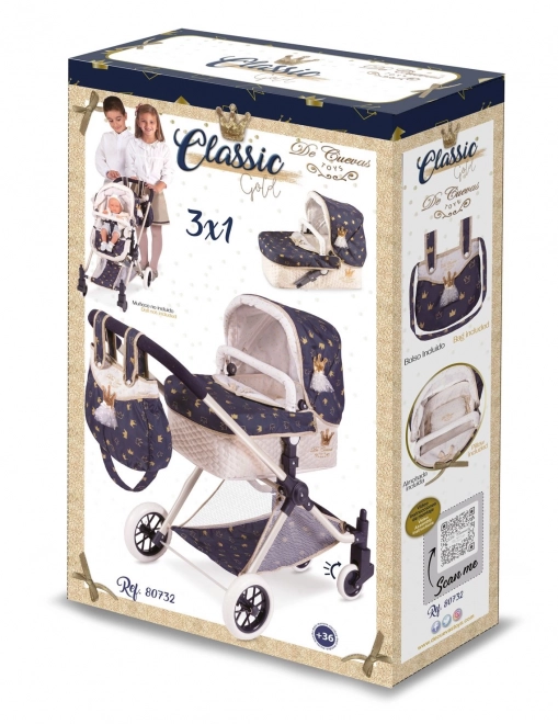 DeCuevas 80732 Poussette pour poupées 3 en 1 XL avec sac Classic Gold 2020 - 81 cm