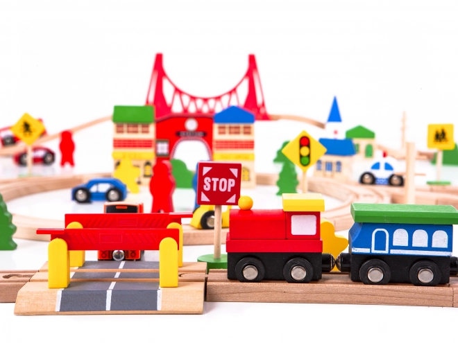 Chemin de fer en bois à piles 90 éléments Ecotoys