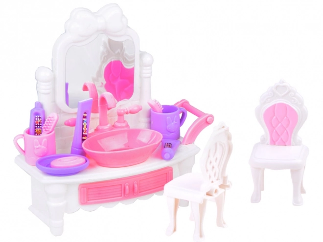 Grand ensemble de meubles pour maison de poupée - Salle de bain et chambre