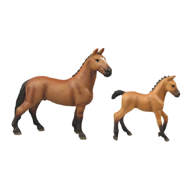 Ensemble de petits chevaux avec enclos - marron avec tache blanche