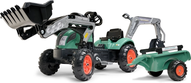 Tracteur à pédales pour enfants avec chargeur frontal et remorque FALK pour enfants de 2 à 5 ans