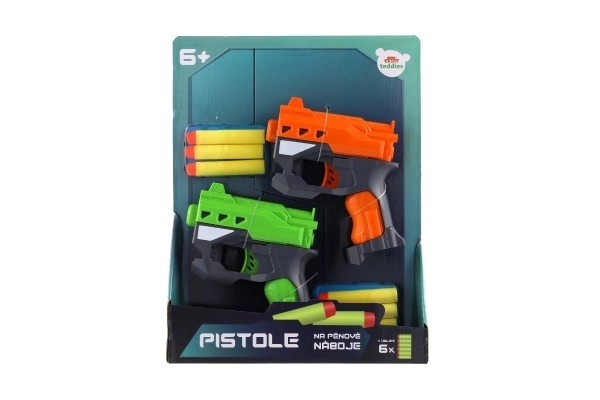 Pistolets 2 pièces 12cm en plastique avec munitions en mousse + 6 munitions sur carte