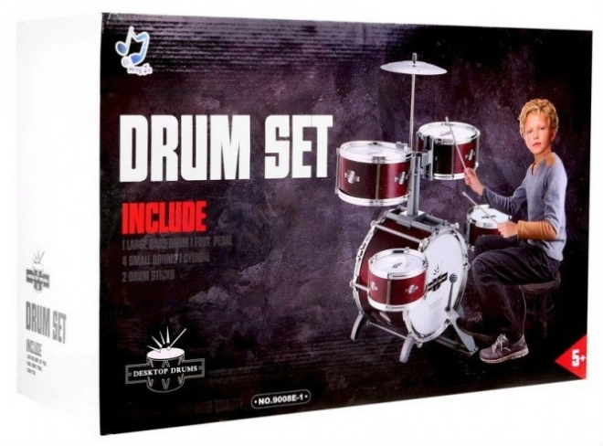 Batterie pour enfants - 5 tambours + Tabouret + Cymbales + 2 baguettes