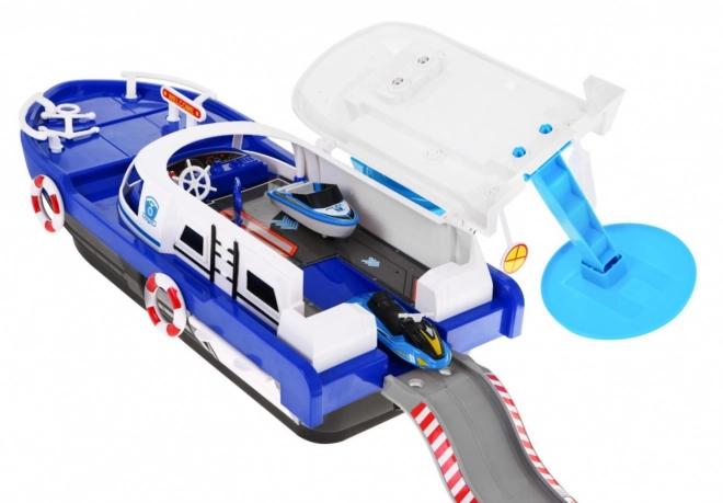 Bateau de police interactif 2 en 1 avec espace de rangement et lumières et sons