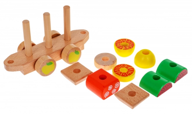 Locomotive en bois avec trois wagons pour enfants 3+ Jouet sensoriel + 27 blocs