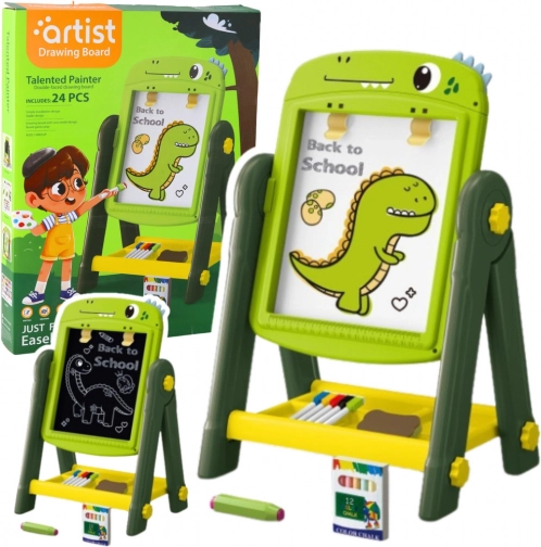 Tableau magnétique double face pour dessiner Dinosaure vert avec accessoires