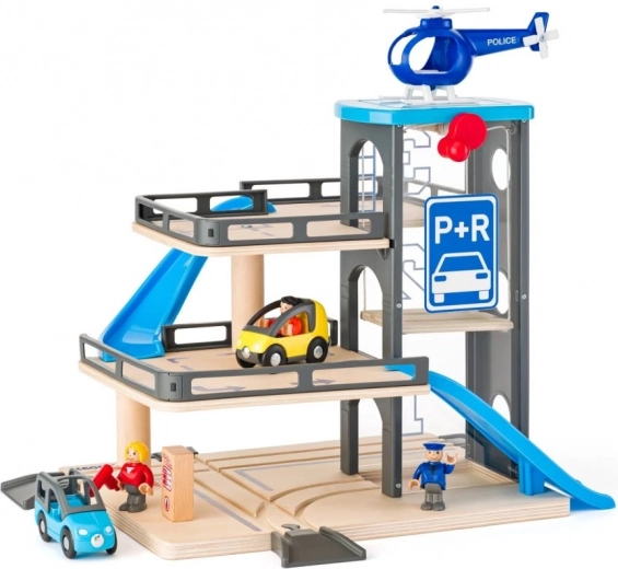 Parking à étages avec ascenseur et rampes