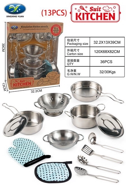 Ensemble de casseroles en métal pour enfants 3+ avec accessoires de cuisine et tablier