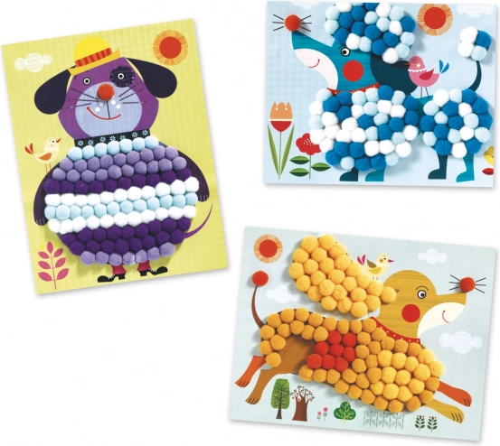 Collages avec pompons Jeux de Chiens par Djeco