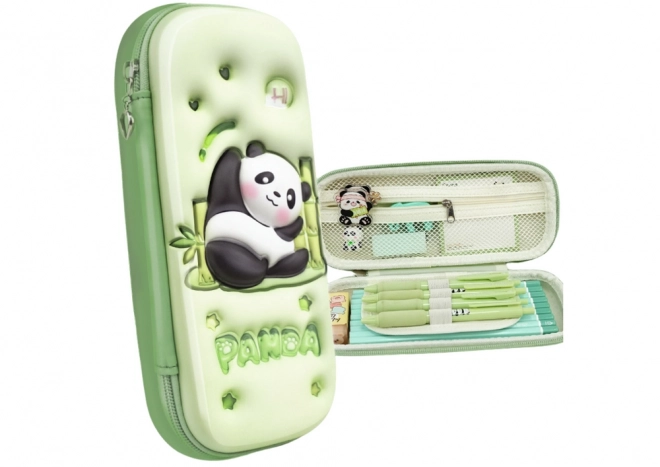 Étui scolaire rembourré vert avec panda
