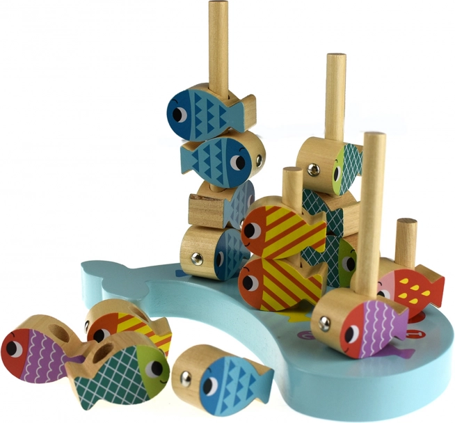 Tooky Toy Jeu en Bois Baleine et Poissons Multifonctions 4 en 1