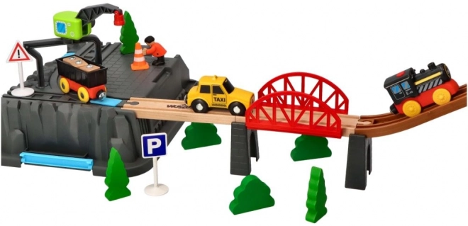 Woody Chemin de fer en bois dans une boîte Ensemble de la mine 63 pcs