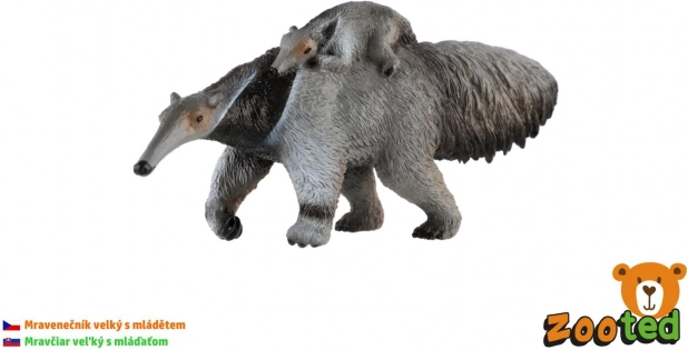 Figurine de grand fourmilier avec son petit 16 cm