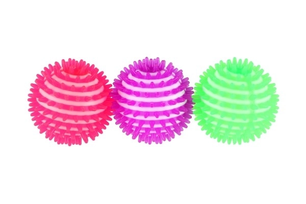 Balle de massage antistress en caoutchouc 8cm à piles avec lumière 6pcs en boîte