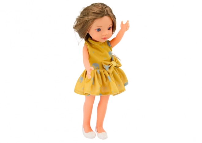 Poupée Robe Jaune Cheveux Bruns Grande Poupée 33cm