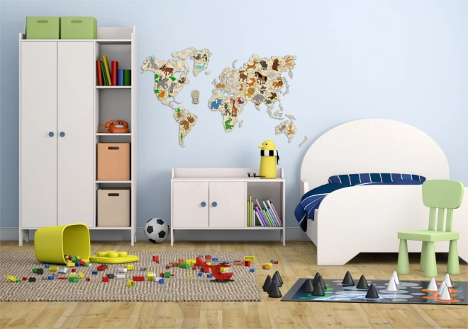 Carte du monde animal en bois 3D, taille M