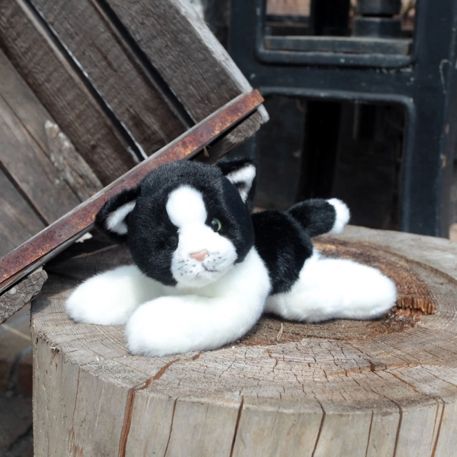 Chat en peluche blanc-noir couché 16 cm ECO-FRIENDLY