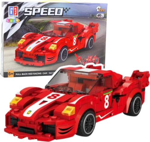 Kit de construction 2-en-1 voiture de course et robot à remontage, 341 pièces – rouge