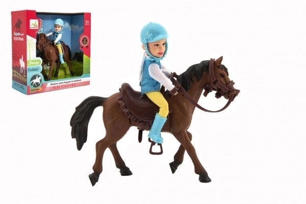 Cheval + poupée/poupon jockey plastique 20cm dans boîte 23x23x9,5cm