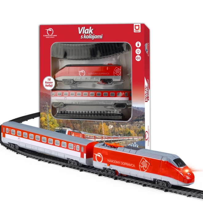 Train Compagnie ferroviaire Slovaquie avec rails 18 pièces plastique à piles avec son, lumière dans la boîte.