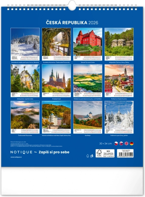 Calendrier mural République tchèque 2026