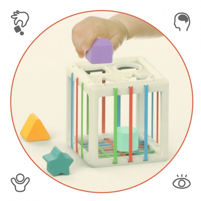Cube sensoriel flexible avec blocs puzzle carrés et trieur de formes