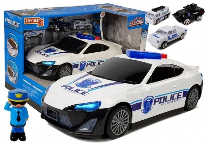 Voiture de police avec garage 2 en 1 avec son et lumières