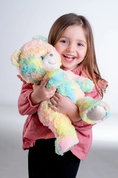 Peluche arc-en-ciel ours rêveur 40cm à piles avec lumière et son en sac