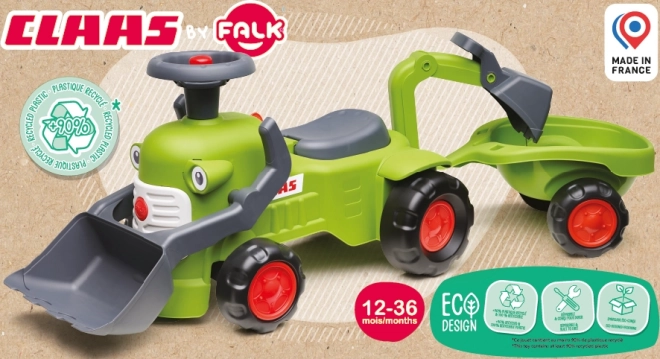 Tracteur roulant Claas avec remorque, chargeur et pelle