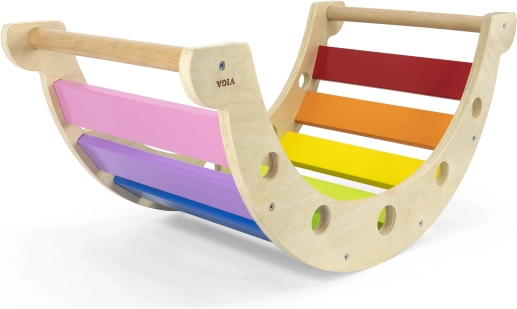 Pont à bascule Montessori en bois 2-en-1 Viga – bascule arc-en-ciel