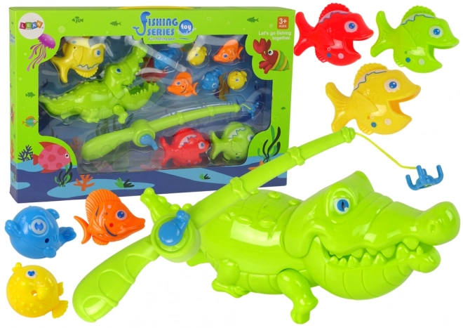 Jeu d'adresse : Ensemble de pêche avec canne, crocodile et poissons