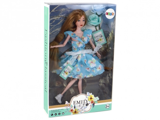 Emily Poupée Bébé Printemps Cheveux Longs Robe Fleur Bleue