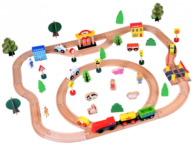 Train en bois avec locomotive et figurines