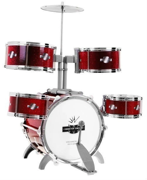 Batterie pour enfants - 5 tambours + Tabouret + Cymbales + 2 baguettes